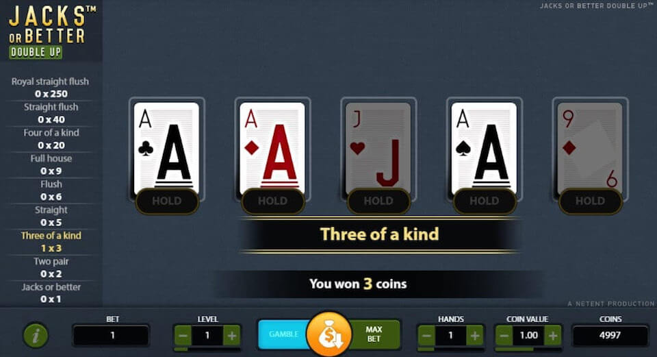 Jacks or Better Double Up - Poker mit Videoslot