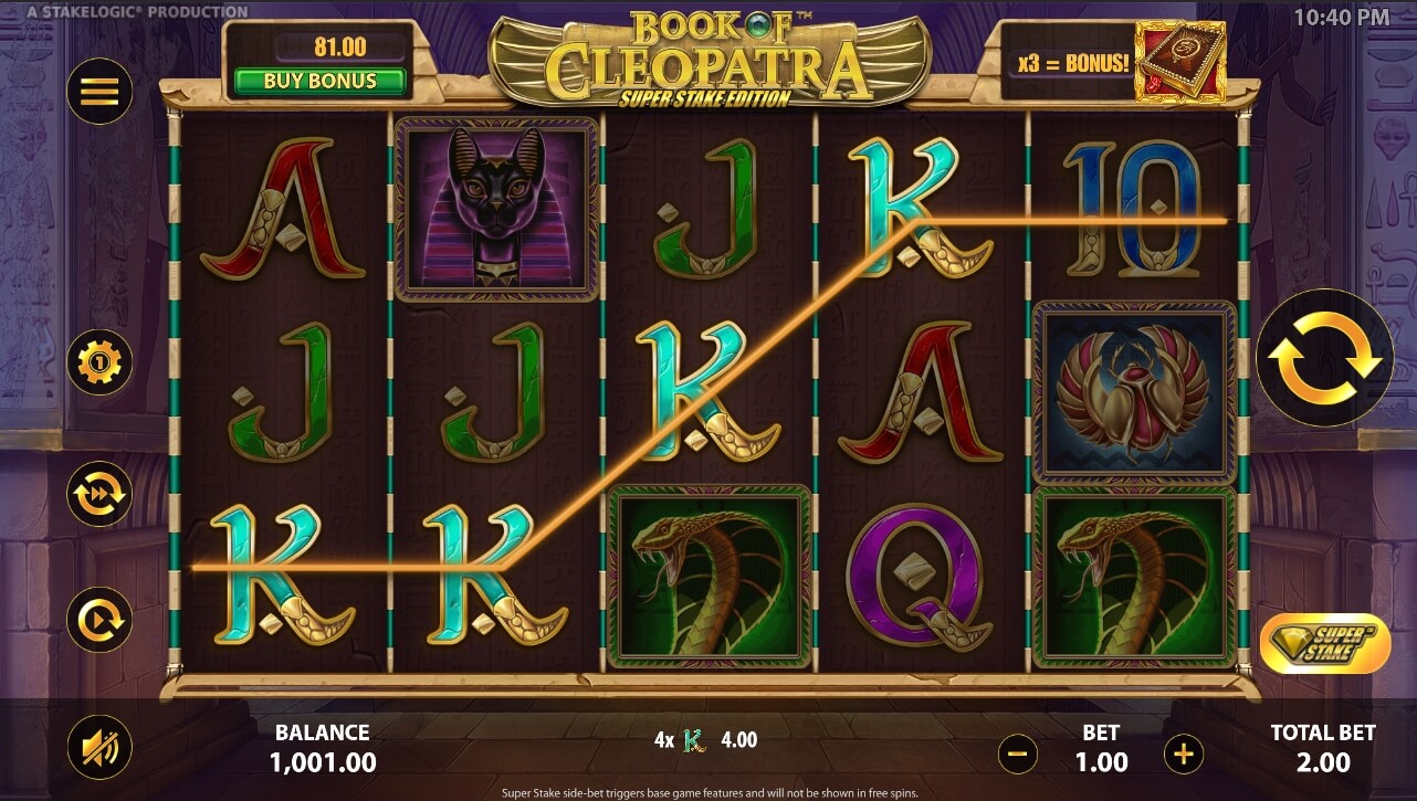 Book of Cleopatra Super Stake Regular Win