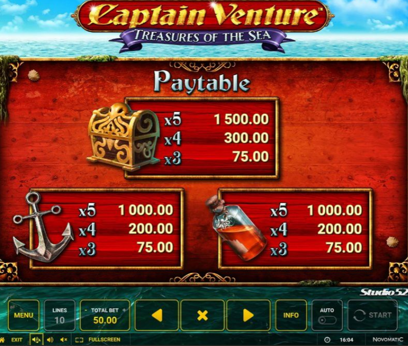 Captain Venture Treasures of the Sea-Auszahlungstabelle